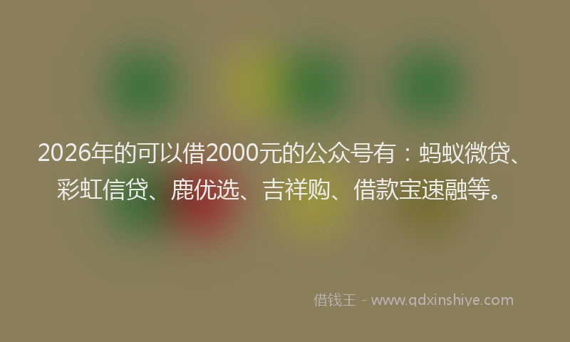 2026年的可以借2000元的公众号有：蚂蚁微贷、彩虹信贷、鹿优选、吉祥购、借款宝速融等。