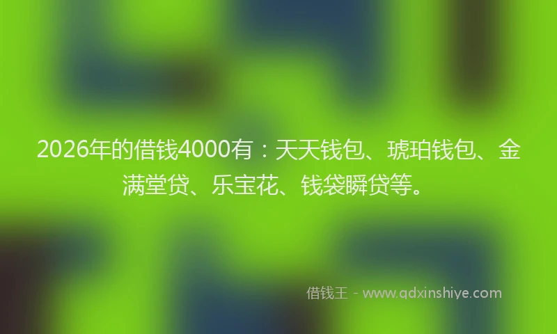 2026年的借钱4000有：天天钱包、琥珀钱包、金满堂贷、乐宝花、钱袋瞬贷等。
