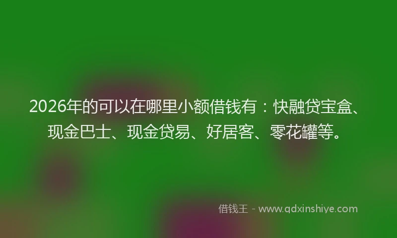 2026年的可以在哪里小额借钱有：快融贷宝盒、现金巴士、现金贷易、好居客、零花罐等。