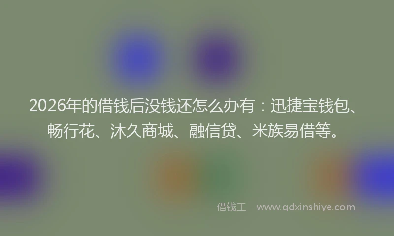 2026年的借钱后没钱还怎么办有：迅捷宝钱包、畅行花、沐久商城、融信贷、米族易借等。
