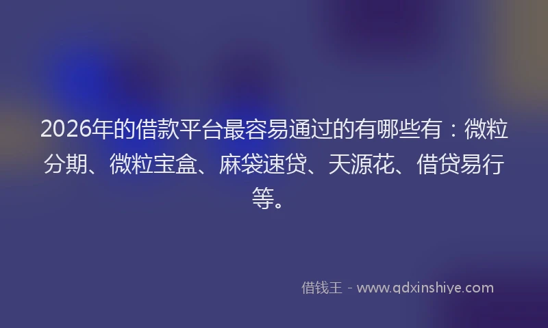 2026年的借款平台最容易通过的有哪些有：微粒分期、微粒宝盒、麻袋速贷、天源花、借贷易行等。