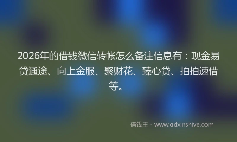 2026年的借钱微信转帐怎么备注信息有：现金易贷通途、向上金服、聚财花、臻心贷、拍拍速借等。