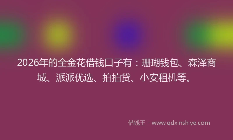 2026年的全金花借钱口子有：珊瑚钱包、森泽商城、派派优选、拍拍贷、小安租机等。