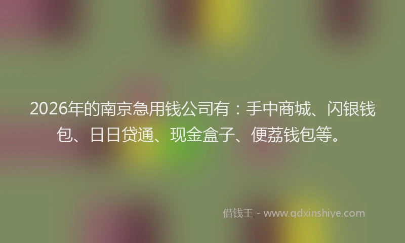 2026年的南京急用钱公司有：手中商城、闪银钱包、日日贷通、现金盒子、便荔钱包等。