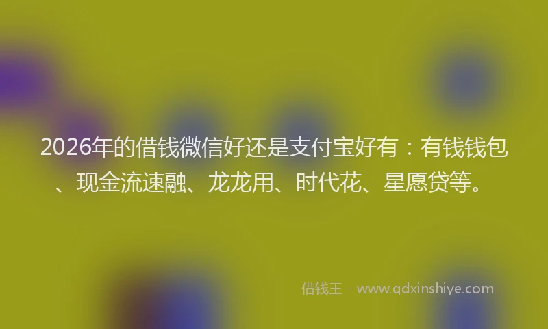 2026年的借钱微信好还是支付宝好有：有钱钱包、现金流速融、龙龙用、时代花、星愿贷等。