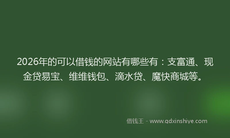 2026年的可以借钱的网站有哪些有：支富通、现金贷易宝、维维钱包、滴水贷、魔快商城等。