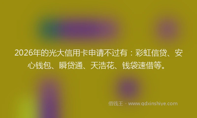 2026年的光大信用卡申请不过有：彩虹信贷、安心钱包、瞬贷通、天浩花、钱袋速借等。