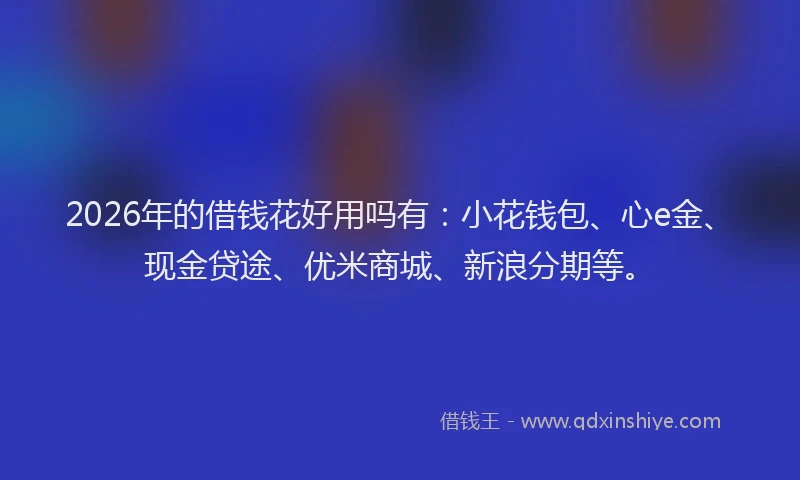 2026年的借钱花好用吗有：小花钱包、心e金、现金贷途、优米商城、新浪分期等。