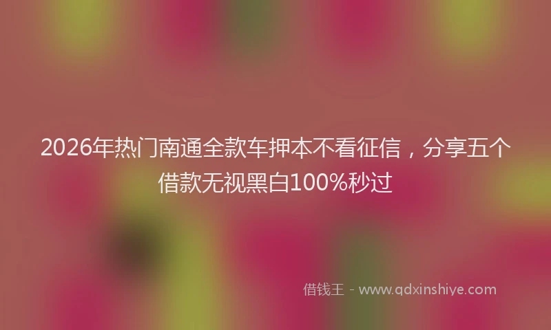 2026年热门南通全款车押本不看征信，分享五个借款无视黑白100%秒过
