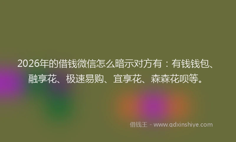 2026年的借钱微信怎么暗示对方有：有钱钱包、融享花、极速易购、宜享花、森森花呗等。