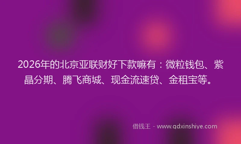 2026年的北京亚联财好下款嘛有：微粒钱包、紫晶分期、腾飞商城、现金流速贷、金租宝等。