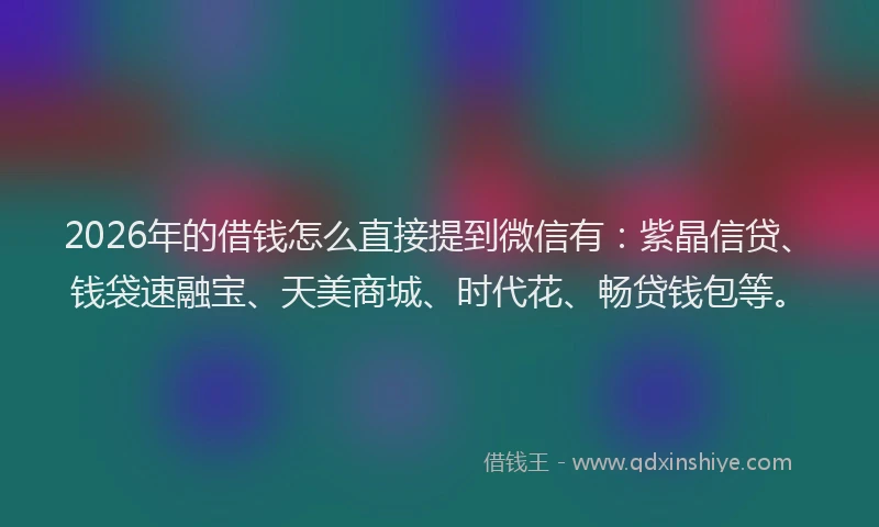 2026年的借钱怎么直接提到微信有：紫晶信贷、钱袋速融宝、天美商城、时代花、畅贷钱包等。