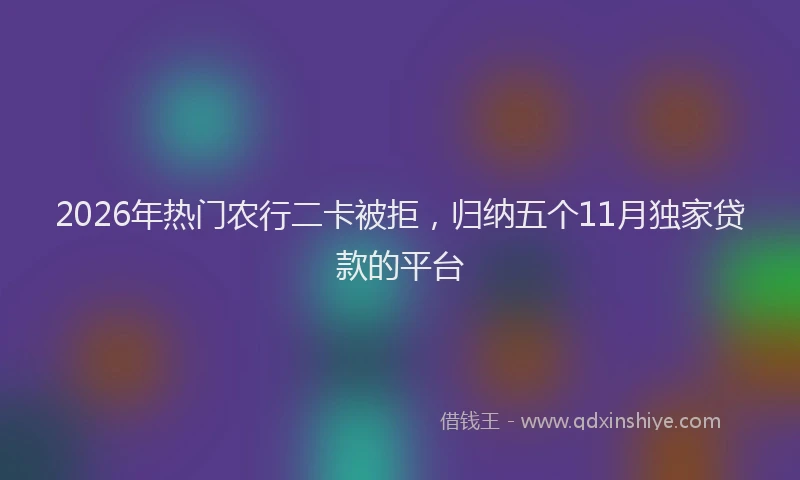 2026年热门农行二卡被拒，归纳五个11月独家贷款的平台