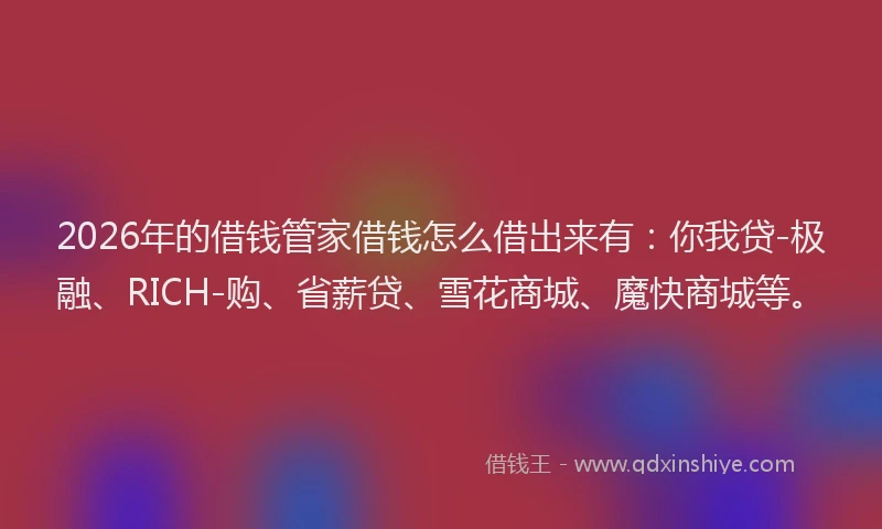 2026年的借钱管家借钱怎么借出来有：你我贷-极融、RICH-购、省薪贷、雪花商城、魔快商城等。