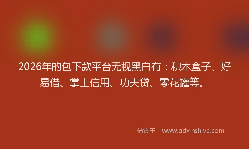 2026年的包下款平台无视黑白有：积木盒子、好易借、掌上信用、功夫贷、零花罐等。