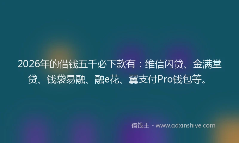 2026年的借钱五千必下款有：维信闪贷、金满堂贷、钱袋易融、融e花、翼支付Pro钱包等。