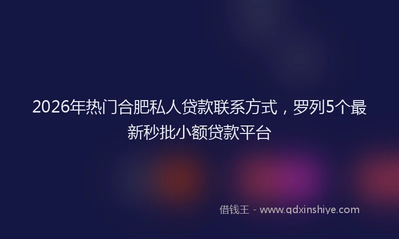 2026年热门合肥私人贷款联系方式，罗列5个最新秒批小额贷款平台