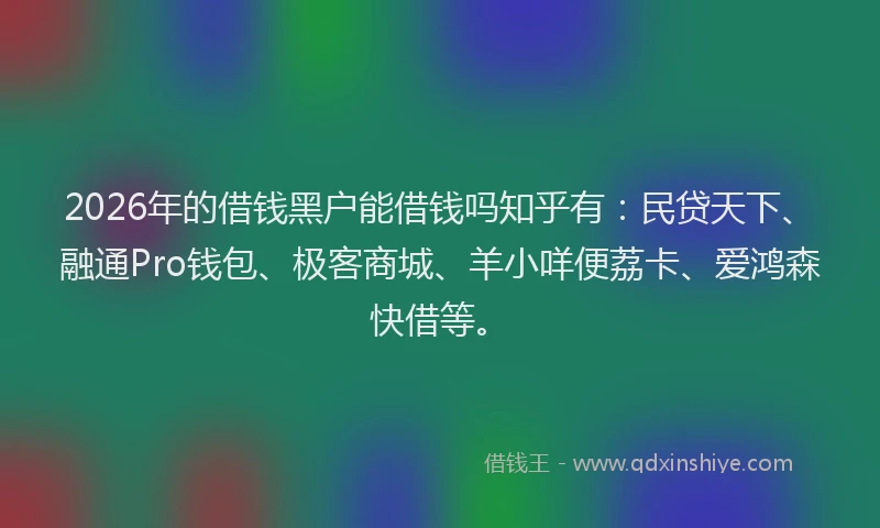 2026年的借钱黑户能借钱吗知乎有：民贷天下、融通Pro钱包、极客商城、羊小咩便荔卡、爱鸿森快借等。