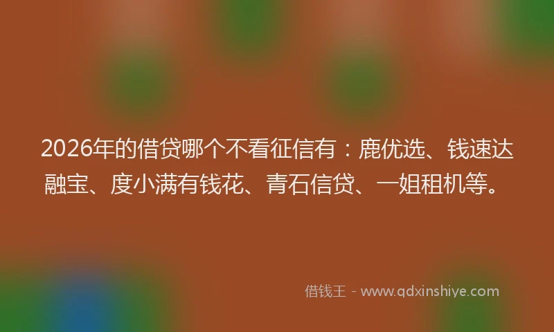 2026年的借贷哪个不看征信有：鹿优选、钱速达融宝、度小满有钱花、青石信贷、一姐租机等。