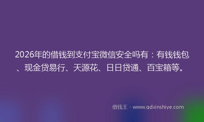 2026年的借钱到支付宝微信安全吗有：有钱钱包、现金贷易行、天源花、日日贷通、百宝箱等。
