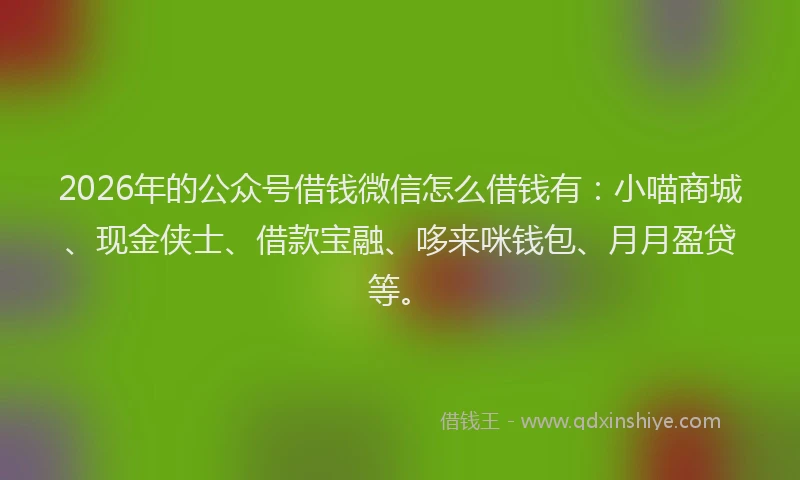2026年的公众号借钱微信怎么借钱有：小喵商城、现金侠士、借款宝融、哆来咪钱包、月月盈贷等。