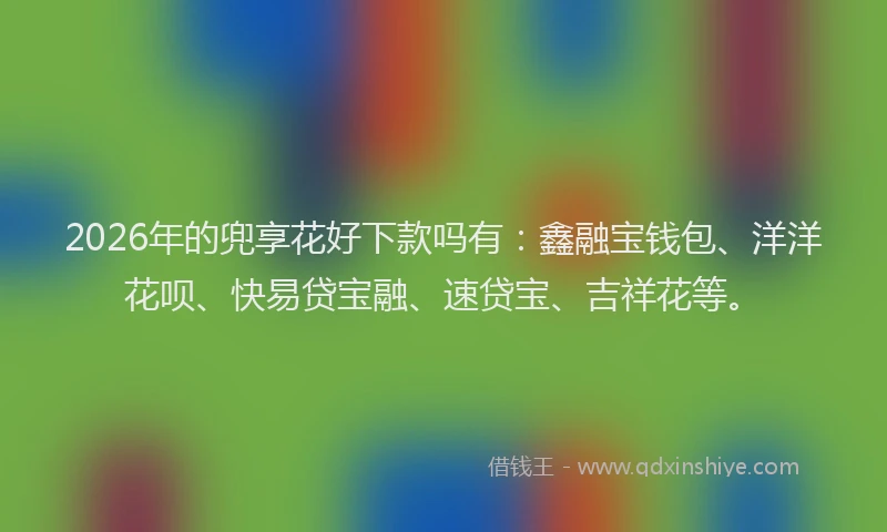 2026年的兜享花好下款吗有：鑫融宝钱包、洋洋花呗、快易贷宝融、速贷宝、吉祥花等。