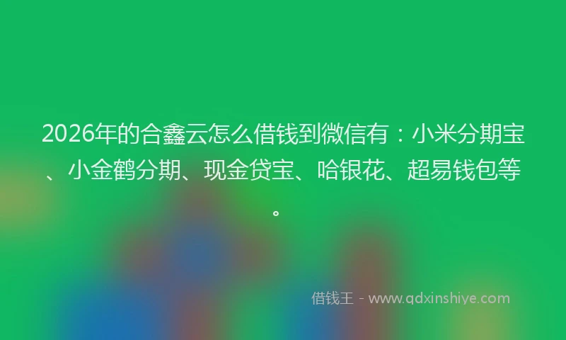 2026年的合鑫云怎么借钱到微信有：小米分期宝、小金鹤分期、现金贷宝、哈银花、超易钱包等。
