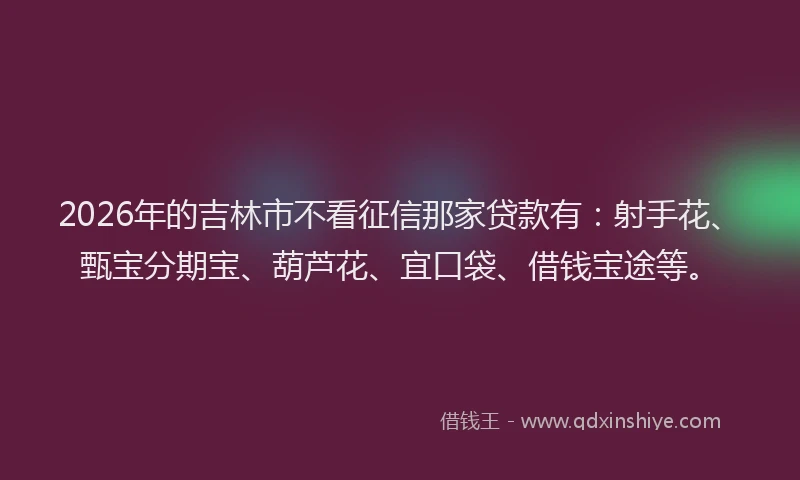 2026年的吉林市不看征信那家贷款有：射手花、甄宝分期宝、葫芦花、宜口袋、借钱宝途等。