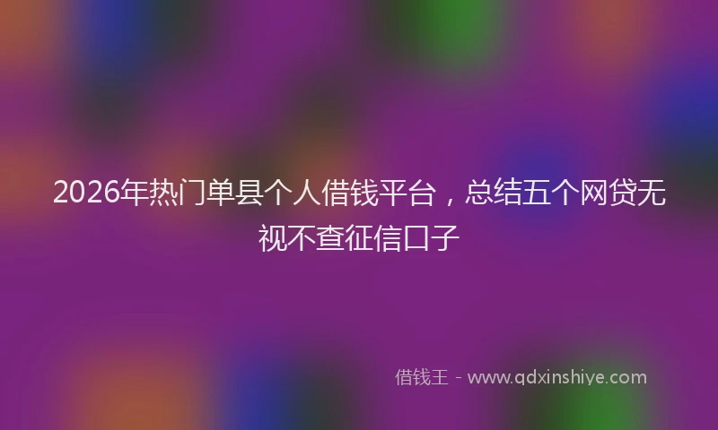 2026年热门单县个人借钱平台，总结五个网贷无视不查征信口子
