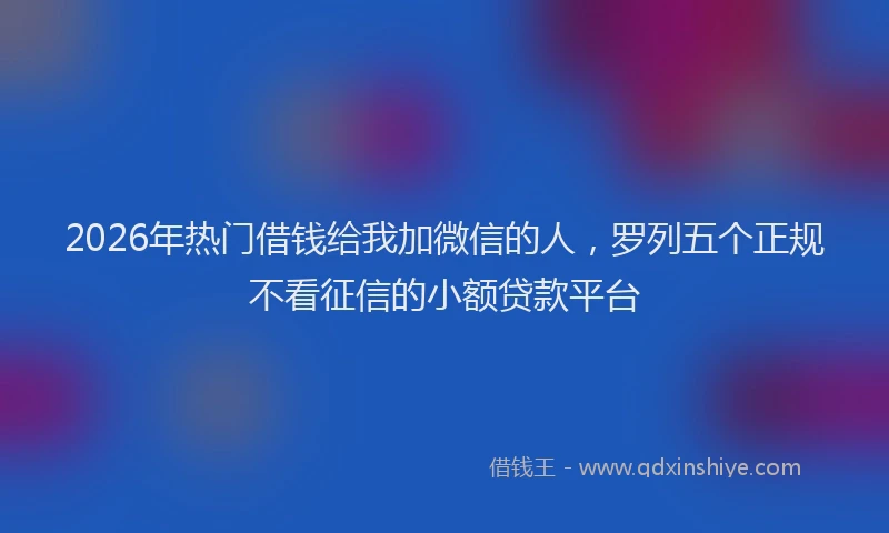 2026年热门借钱给我加微信的人，罗列五个正规不看征信的小额贷款平台