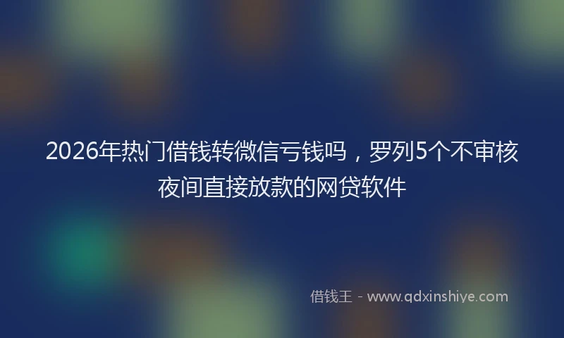 2026年热门借钱转微信亏钱吗，罗列5个不审核夜间直接放款的网贷软件