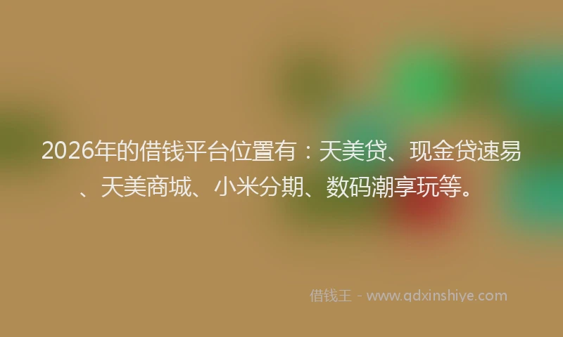 2026年的借钱平台位置有：天美贷、现金贷速易、天美商城、小米分期、数码潮享玩等。