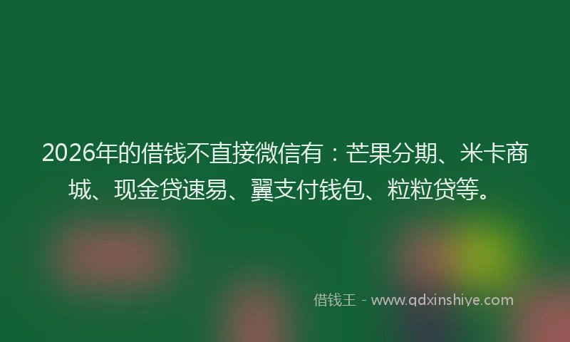 2026年的借钱不直接微信有：芒果分期、米卡商城、现金贷速易、翼支付钱包、粒粒贷等。