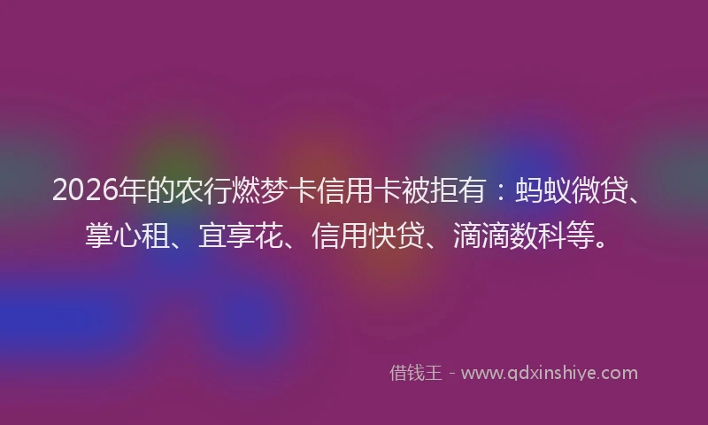 2026年的农行燃梦卡信用卡被拒有：蚂蚁微贷、掌心租、宜享花、信用快贷、滴滴数科等。