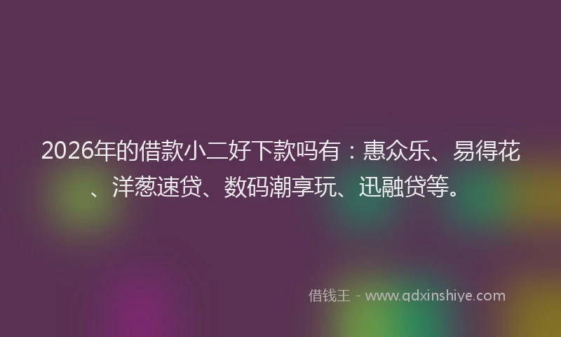 2026年的借款小二好下款吗有：惠众乐、易得花、洋葱速贷、数码潮享玩、迅融贷等。