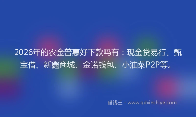 2026年的农金普惠好下款吗有：现金贷易行、甄宝借、新鑫商城、金诺钱包、小油菜P2P等。