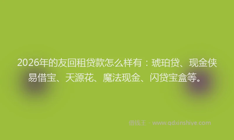 2026年的友回租贷款怎么样有：琥珀贷、现金侠易借宝、天源花、魔法现金、闪贷宝盒等。