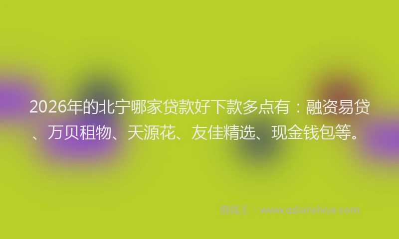 2026年的北宁哪家贷款好下款多点有：融资易贷、万贝租物、天源花、友佳精选、现金钱包等。