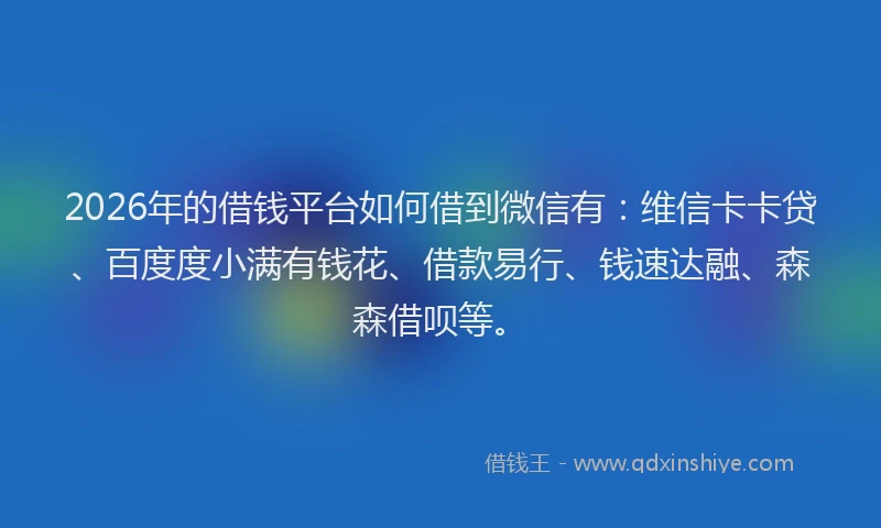2026年的借钱平台如何借到微信有：维信卡卡贷、百度度小满有钱花、借款易行、钱速达融、森森借呗等。