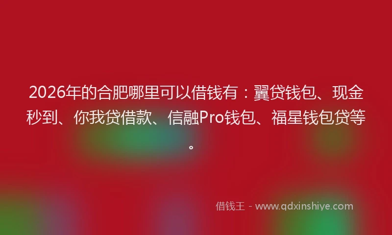 2026年的合肥哪里可以借钱有：翼贷钱包、现金秒到、你我贷借款、信融Pro钱包、福星钱包贷等。