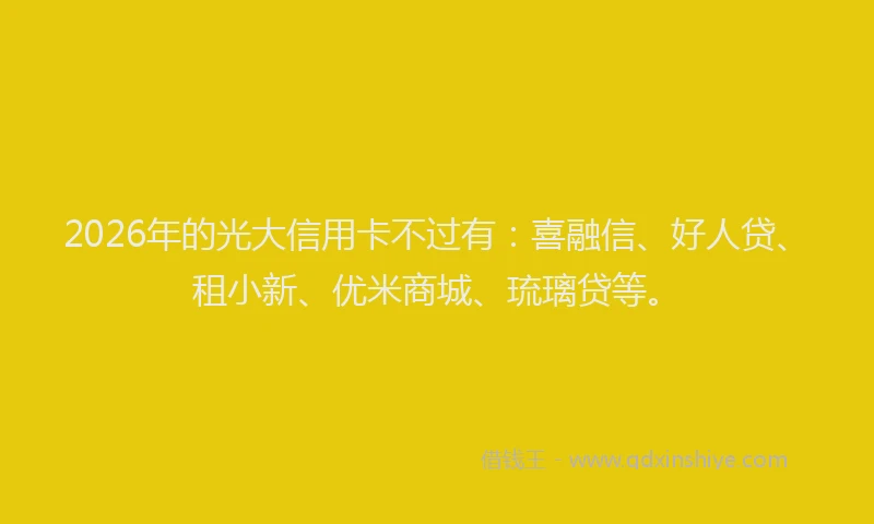 2026年的光大信用卡不过有：喜融信、好人贷、租小新、优米商城、琉璃贷等。