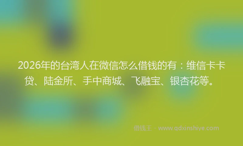 2026年的台湾人在微信怎么借钱的有：维信卡卡贷、陆金所、手中商城、飞融宝、银杏花等。