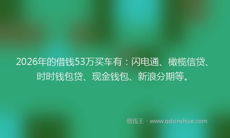 2026年的借钱53万买车有：闪电通、橄榄信贷、时时钱包贷、现金钱包、新浪分期等。