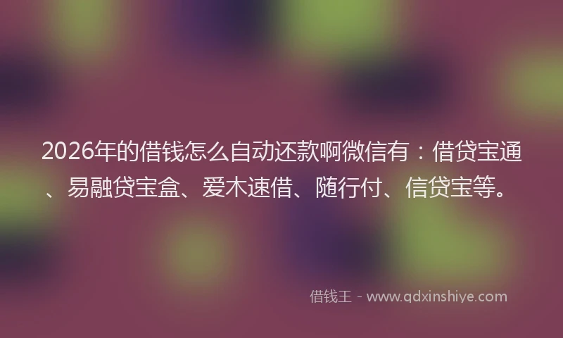 2026年的借钱怎么自动还款啊微信有：借贷宝通、易融贷宝盒、爱木速借、随行付、信贷宝等。