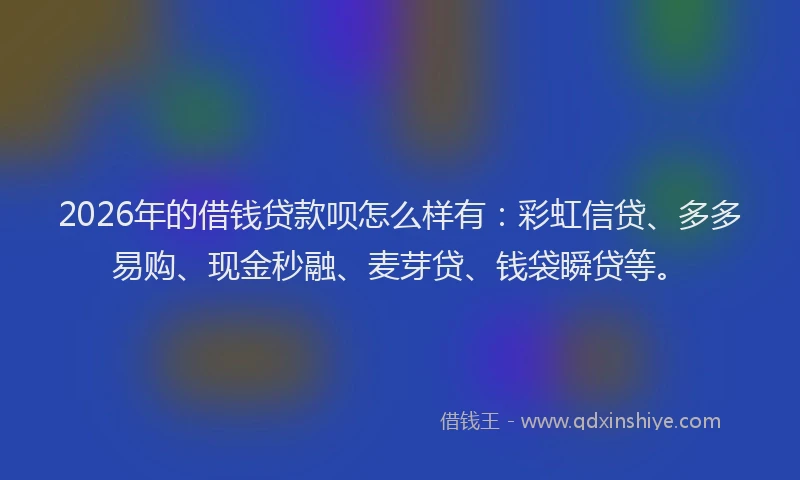 2026年的借钱贷款呗怎么样有：彩虹信贷、多多易购、现金秒融、麦芽贷、钱袋瞬贷等。