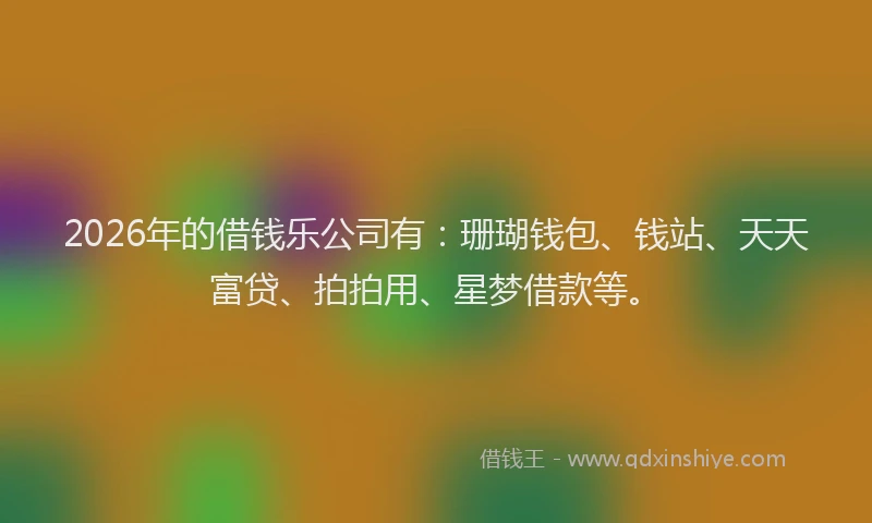 2026年的借钱乐公司有：珊瑚钱包、钱站、天天富贷、拍拍用、星梦借款等。