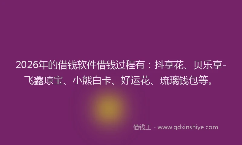 2026年的借钱软件借钱过程有：抖享花、贝乐享-飞鑫琼宝、小熊白卡、好运花、琉璃钱包等。