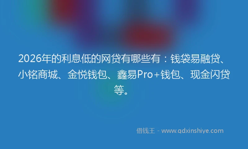 2026年的利息低的网贷有哪些有：钱袋易融贷、小铭商城、金悦钱包、鑫易Pro+钱包、现金闪贷等。