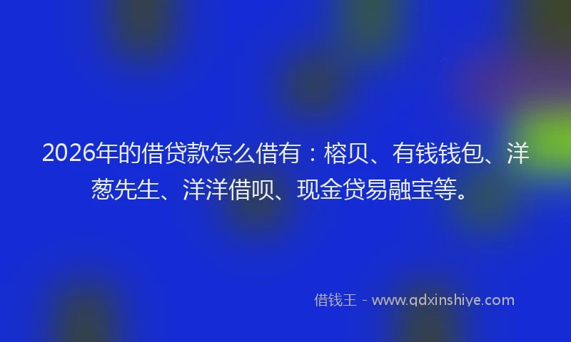 2026年的借贷款怎么借有：榕贝、有钱钱包、洋葱先生、洋洋借呗、现金贷易融宝等。
