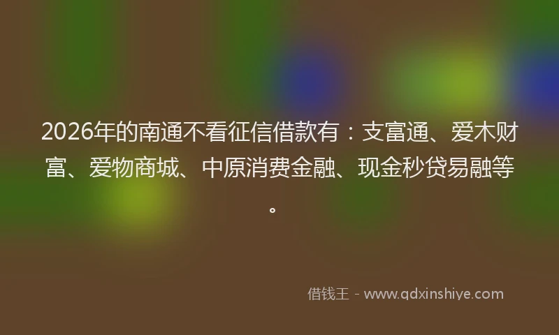 2026年的南通不看征信借款有：支富通、爱木财富、爱物商城、中原消费金融、现金秒贷易融等。
